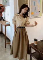 Pleated skirt set with button-down shirt for women – Haseen Wears