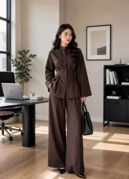 2 Piece Co Ord Set for Women – Stunning Pleated Shirt & Wide Leg Trouser