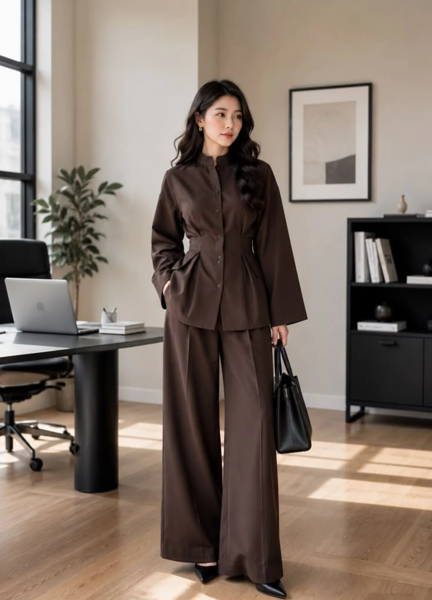 2 Piece Co Ord Set for women 2 Piece Co Ord Set for women in chocolate brown winter cotton with wide leg trouser