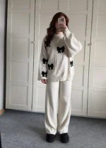 Bow Co Ord Set for Women – Stunning 2 Piece Winter Fleece Sweatshirt & Trouser - Image 2