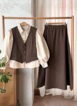 3 piece skirt set with shirt, waistcoat and midi skirt for women – Haseen Wears