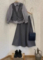 3 piece skirt set with shirt, waistcoat and midi skirt for women – Haseen Wears